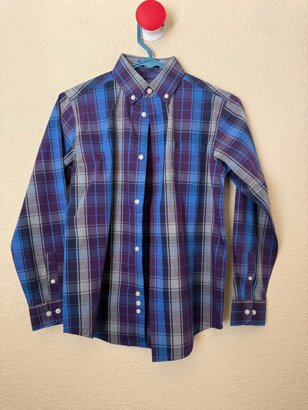 Izod Boys' Plaid Button-Down Shirt in Blue and Purple